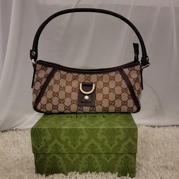 Gucci Handbags - Gucci Beige and Brown GG Canvas Shoulder Bag